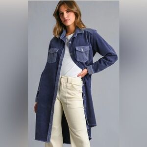 Umgee Mineral Wash Corduroy Button Down Shirt Dress